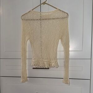 Crochet Open Knit Long Sleeve Top - Cream